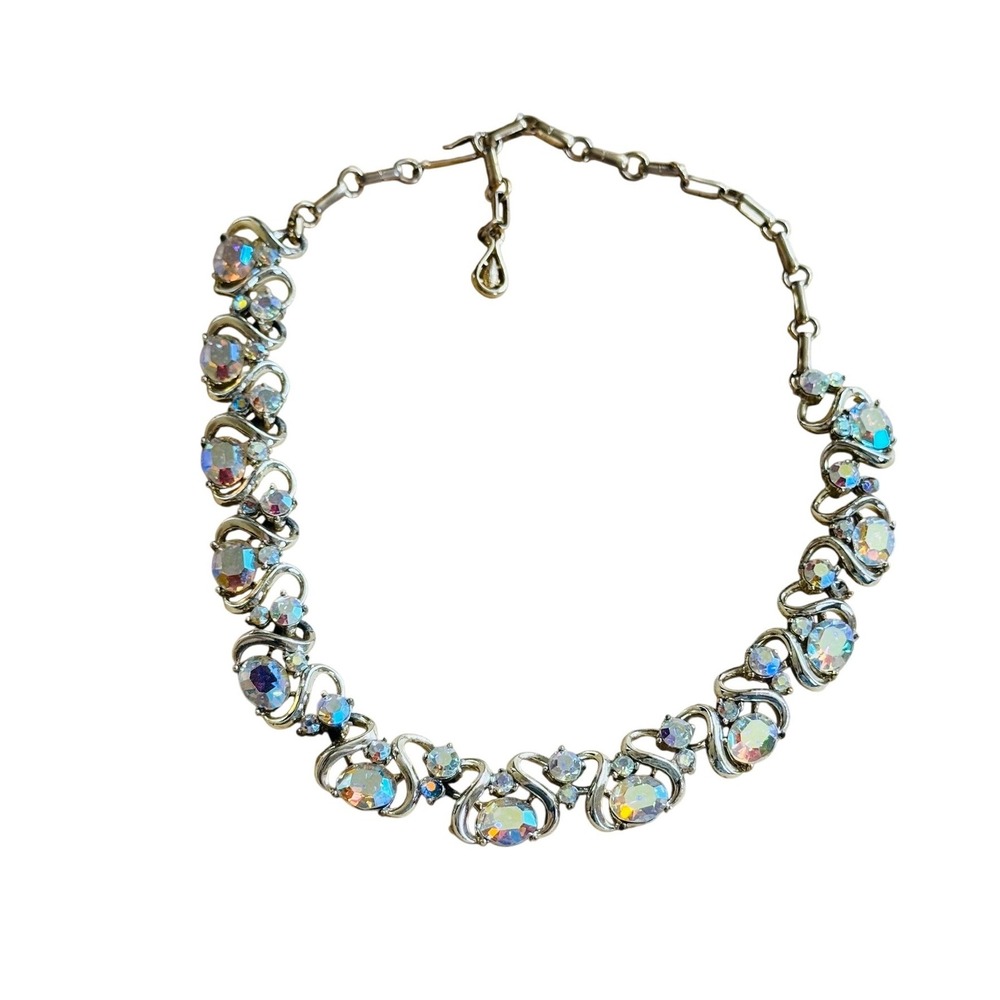 Sparkly Aurora Borealis Necklace VTG Coro Crystal Rhinestone Choker Prom 60s 16"
